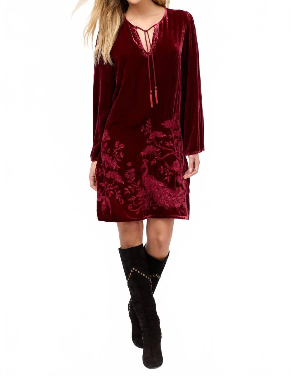 NEW JOHNNY WAS molly kimono sleeve relaxed dress in cran-ruby red
